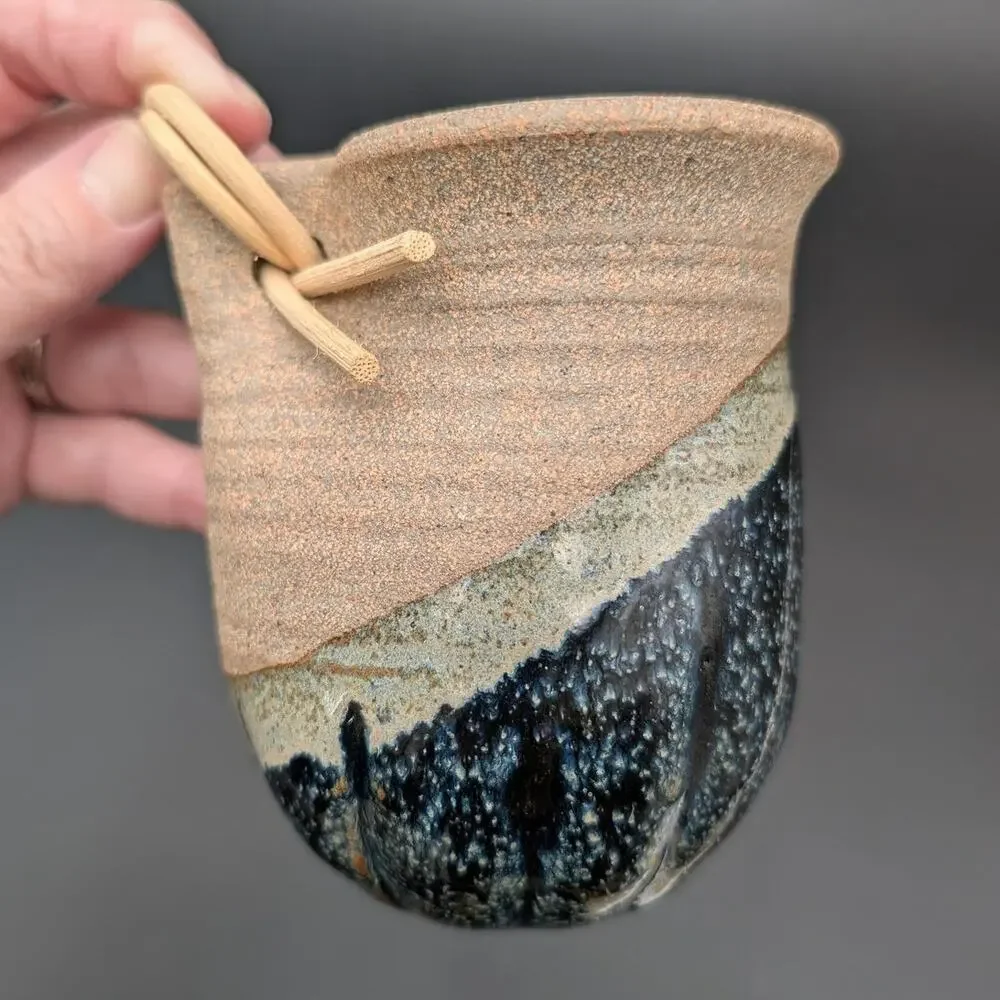 Studio Pottery Hanging Wall Pocket Vase Air Plant Holder Stoneware Drip Glaze